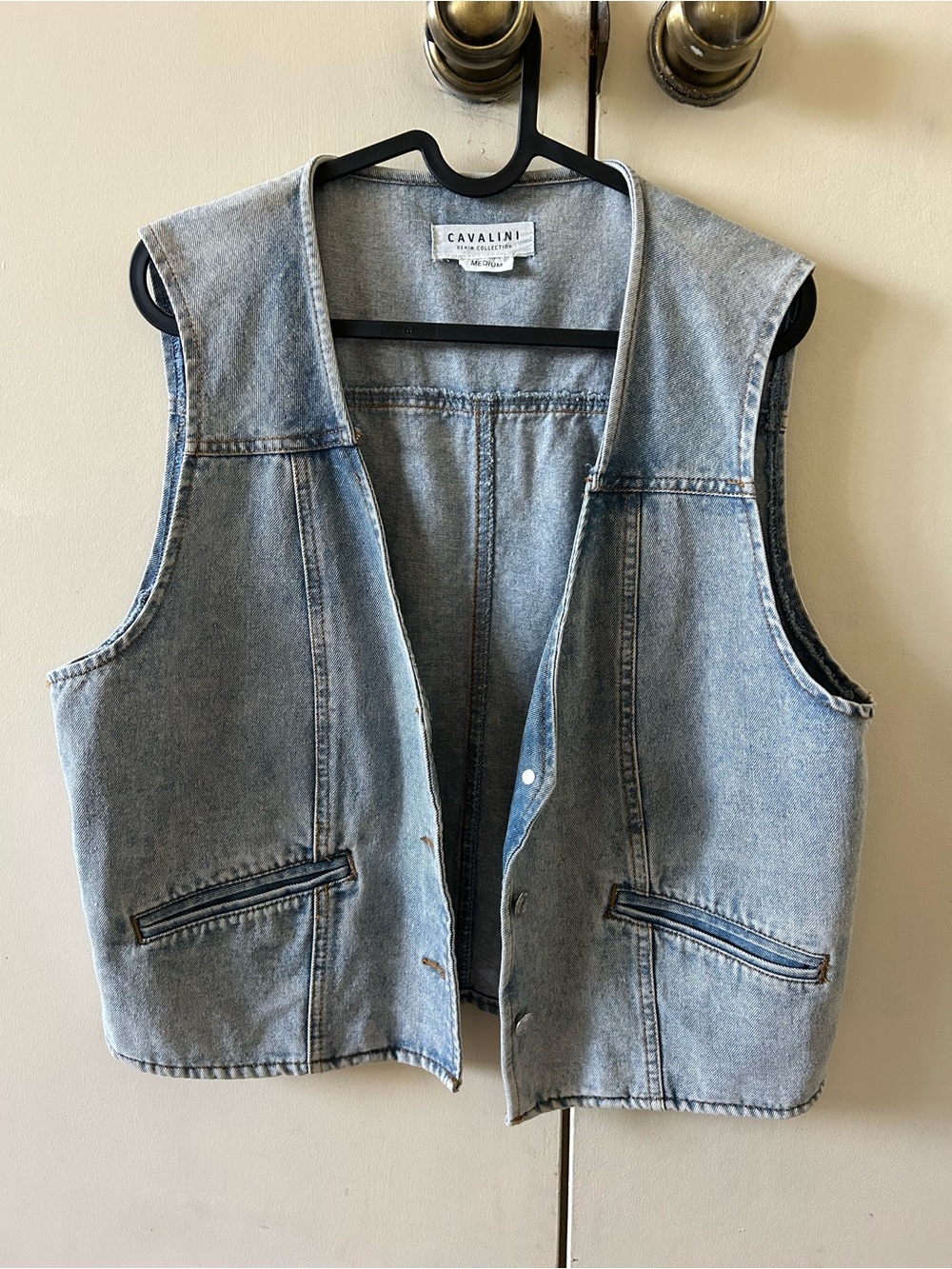Cavalini Light Blue Denim Vest with Front Welt Pockets